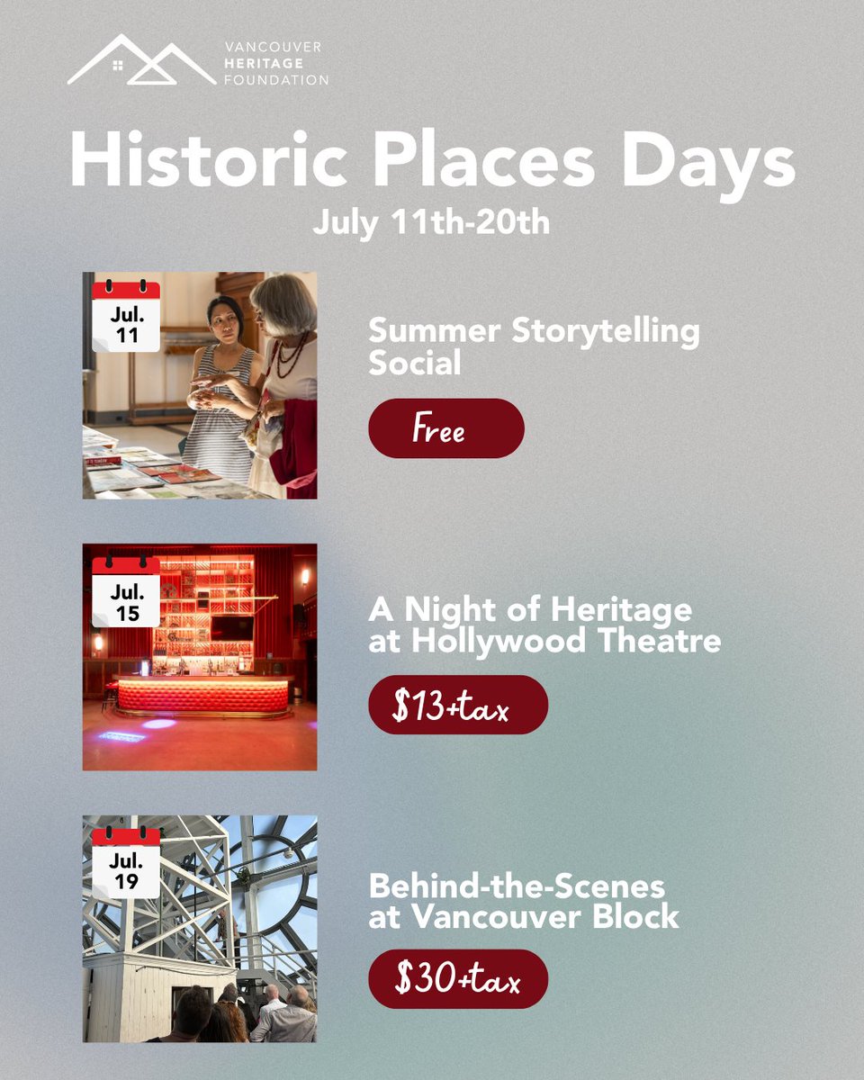 Vancouver Heritage Foundation (@vanheritage) on Twitter photo Join us for #HistoricPlacesDays from July 11th-20th!🎉
To celebrate, we're hosting 3 special events & regular summer walking tours.
Learn more and regsiter at vancouverheritagefoundation.org/historic-place…
<a href="/nationaltrustca/">National Trust for Canada</a> Join us for #HistoricPlacesDays from July 11th-20th!🎉
To celebrate, we're hosting 3 special events & regular summer walking tours.
Learn more and regsiter at vancouverheritagefoundation.org/historic-place…
<a href="/nationaltrustca/">National Trust for Canada</a>