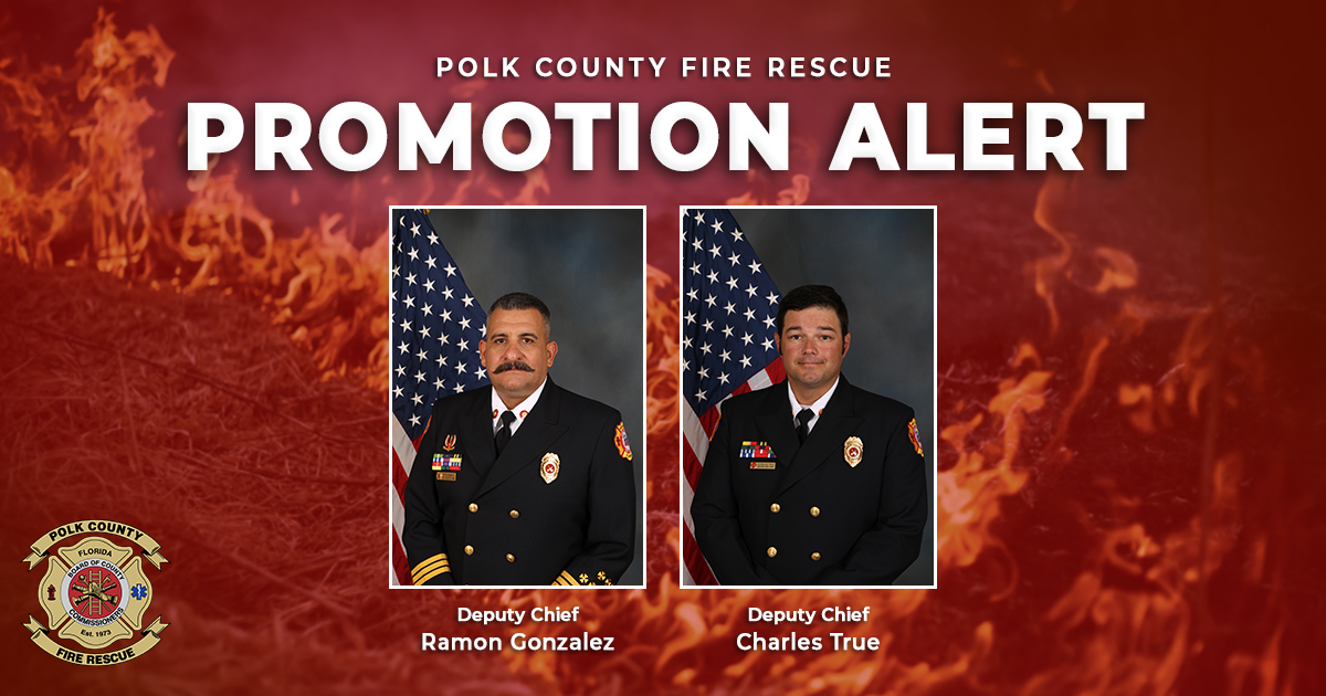 PROMOTION ALERT | Congratulations to Polk County Fire Rescue members Ramon Gonzalez and Charles True on their promotions to deputy chief, effective July 7. 

Good luck in your new role and thank you for your hard work and dedication to the Polk County community.