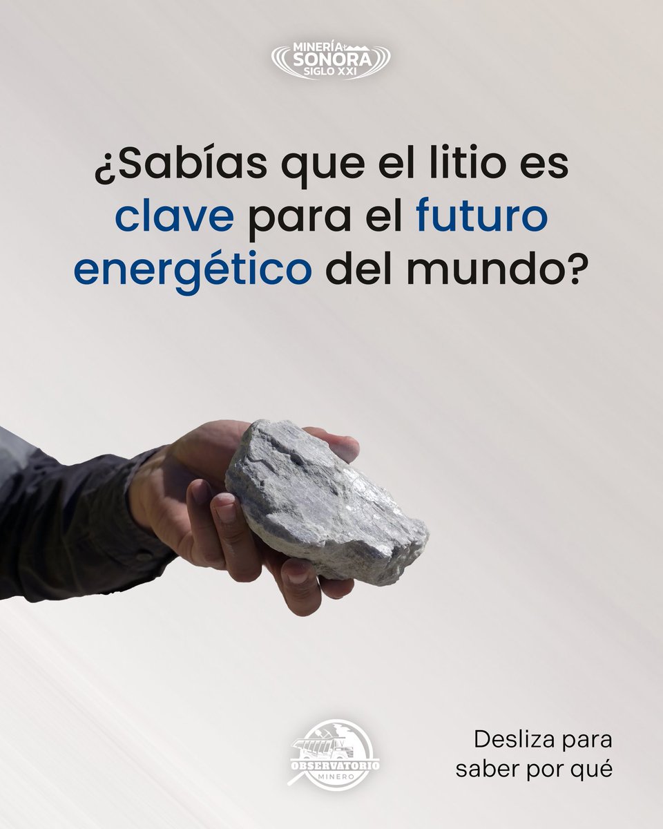 ObsMineroCia's tweet photo. 🔋 El litio es clave en el futuro energético: baterías, autos eléctricos y energías limpias.
🇲🇽 México alberga uno de los yacimientos más grandes del mundo, en Sonora.
#Litio #MineríaVerde #Sonora #FuturoEnergético https://t.co/cJmjarFzb3