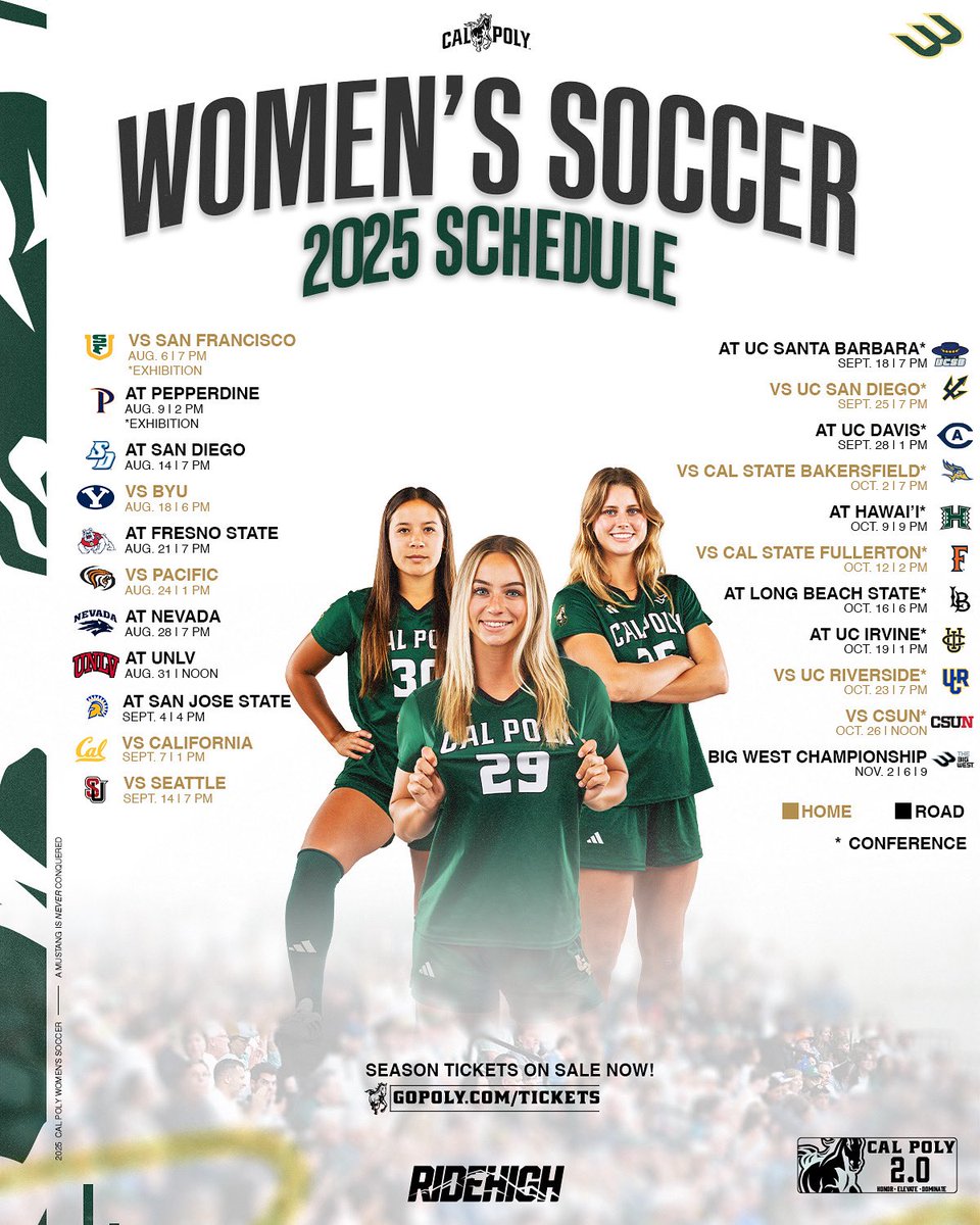 𝐂𝐎𝐌𝐈𝐍𝐆 𝐈𝐍 𝐇𝐎𝐓 🔥

Our 2025 schedule is here, featuring nine home games and a showdown against BYU! Season tickets are on sale now, secure your spot to see 𝗖𝗔𝗟 𝗣𝗢𝗟𝗬 𝟮.𝟬 in action 👊

🎟️ bit.ly/3TT39TC
📰 bit.ly/45REqq1

#RideHigh🐎⚽️ | #BOOM💥