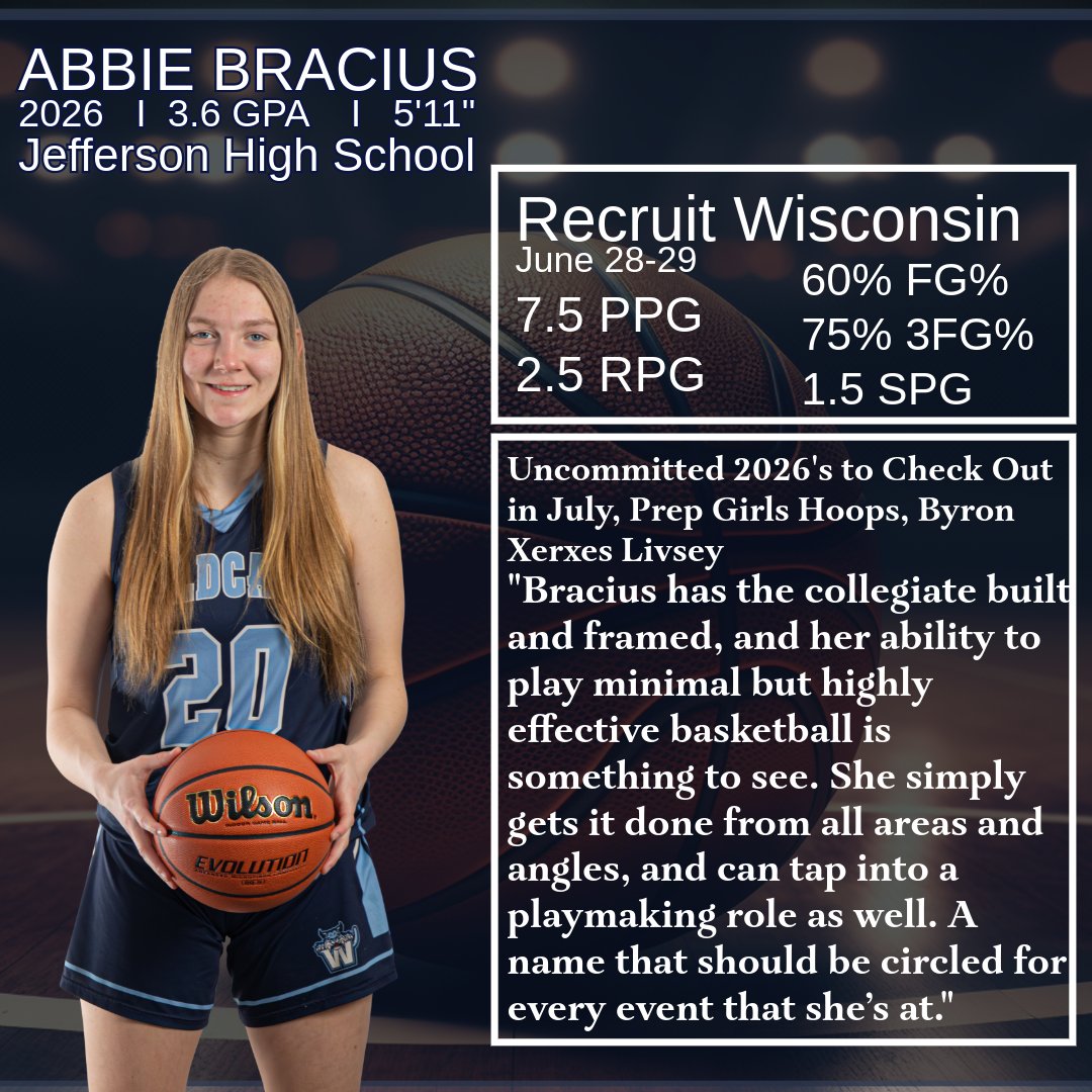 MidwestWildcats's tweet image. Congratulations @abbie_bracius33 on a great write up from Prep Girls Hoops, and an impressive performance at Recruit Wisconsin last weekend. Abbie averaged 7.5 points while shooting 75% from beyond the arc, and 60% from the field. She also added 2.5 rebounds, 1.5 steals, and 1…