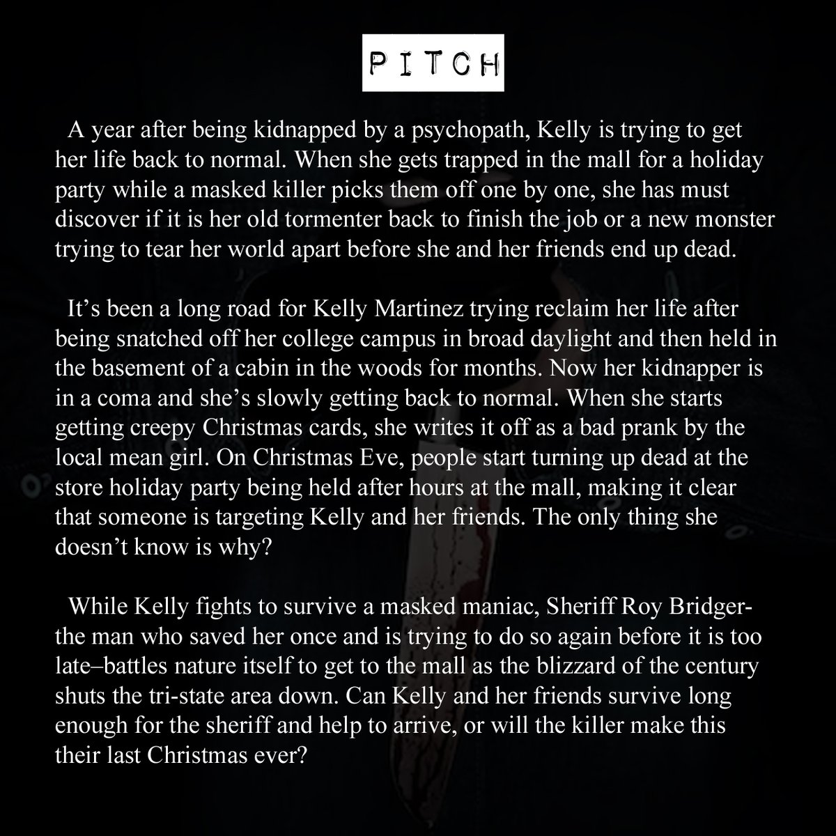 Worsel96's tweet image. An agent's guide to: GOOD GIRLS STAY ALIVE.
A woman’s past comes back to haunt her when she and her friends are trapped in a mall with a masked killer on Christmas Eve in 1998.
#amquerying #mswl #agentguide #agentsguide