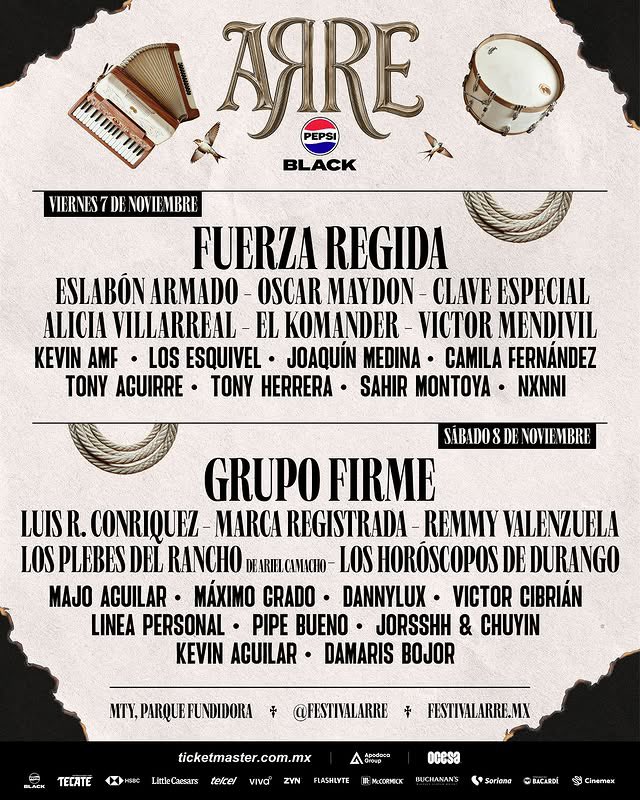 mikeonstage's tweet photo. ARRE Pepsi Black 2025 🤠
📌7 y 8 Noviembre / Parque Fundidora

🎟️HOY Venta individual • YA DISPONIBLES!

HSBC 3 Y 5 MSI 💳

#ARRE #ArreFest25 #ArrePepsiBlack #Monterrey #mikeonstage https://t.co/wTOPT9Z5Jm