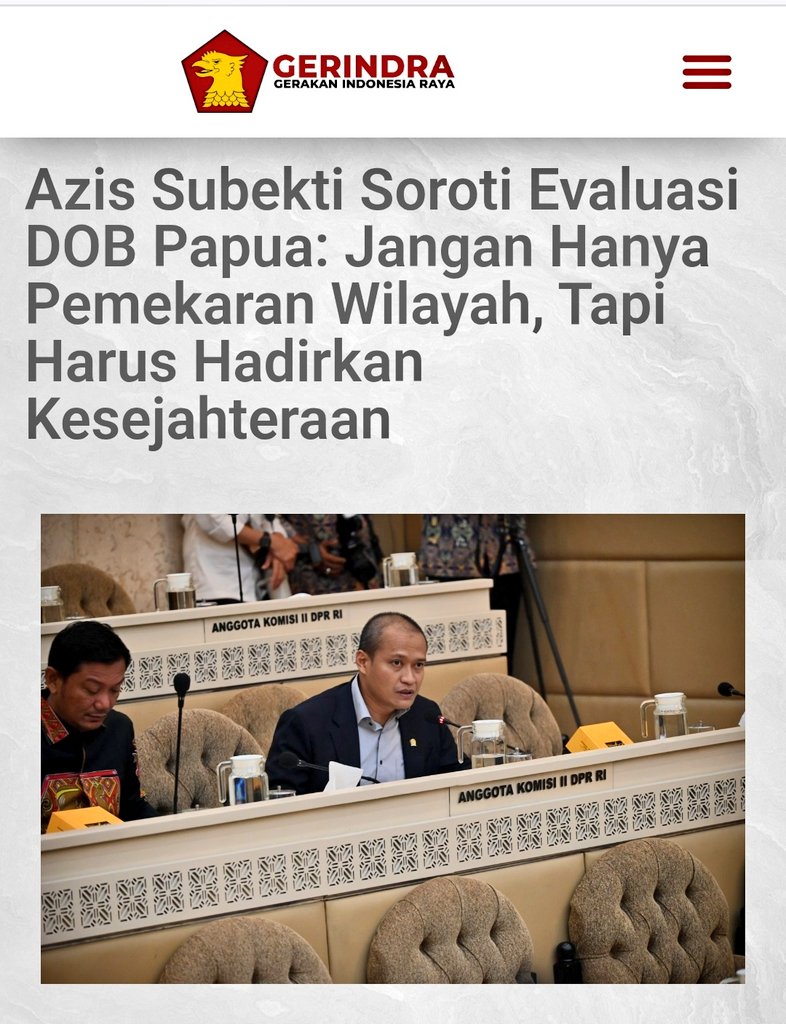 Evaluasi DOB harus berdasarkan data dan fakta. Apakah setelah terbentuknya DOB, pelayanan publik meningkat? 

Apakah ada perbaikan pendidikan, kesehatan, dan akses terhadap infrastruktur dasar?

#AzisSubekti #dprri #papua #DOB

gerindra.id/2025/07/02/azi…