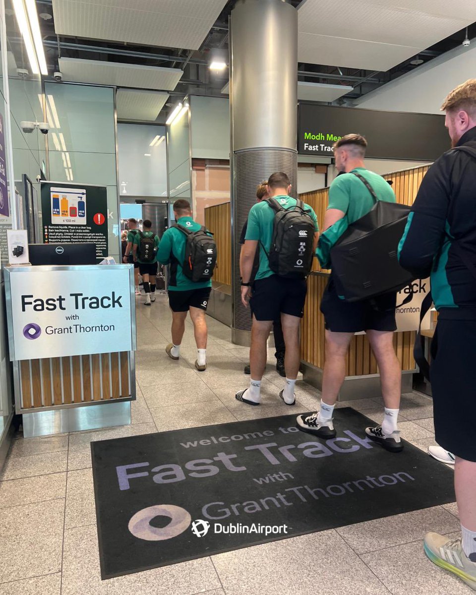 DublinAirport's tweet photo. .@irishrugby spotted at Dublin Airport this morning 👀

The Ireland squad are off to take on Georgia in their first match of the Summer Series 🇮🇪🏉

Best of luck to @Paul_OConnell and the lads! 👏 https://t.co/sTCY022PeV