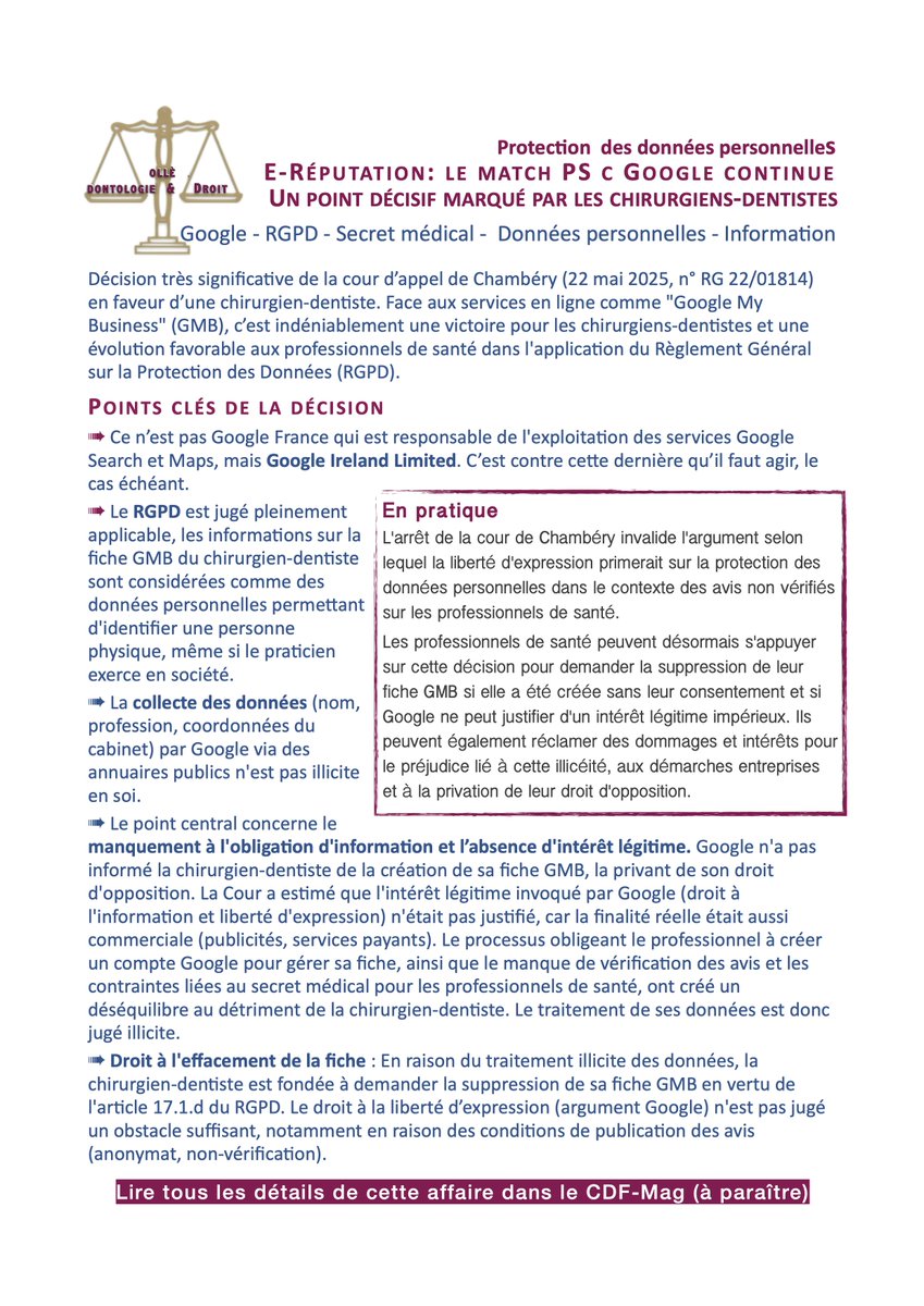 marcsabek's tweet photo. E-Réputation: une victoire pour les professionnels de santé contre Google dans l'application du RGPD
#Google #RGPD #Secret_médical #Données_personnelles - #informationsecurity https://t.co/Qh5KlrWzRz