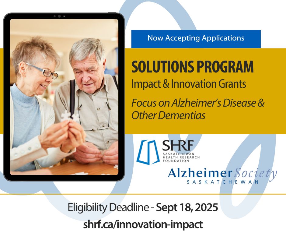 _SHRF_'s tweet image. ⌛ Application Reminder: The cut-off for eligibility submissions to SHRF and @AlzheimerSK for the Solutions Program is September 18, 2025.
Learn more at: shrf.ca/innovation-imp…
#ResearchThatMatters #SHRFsolutions