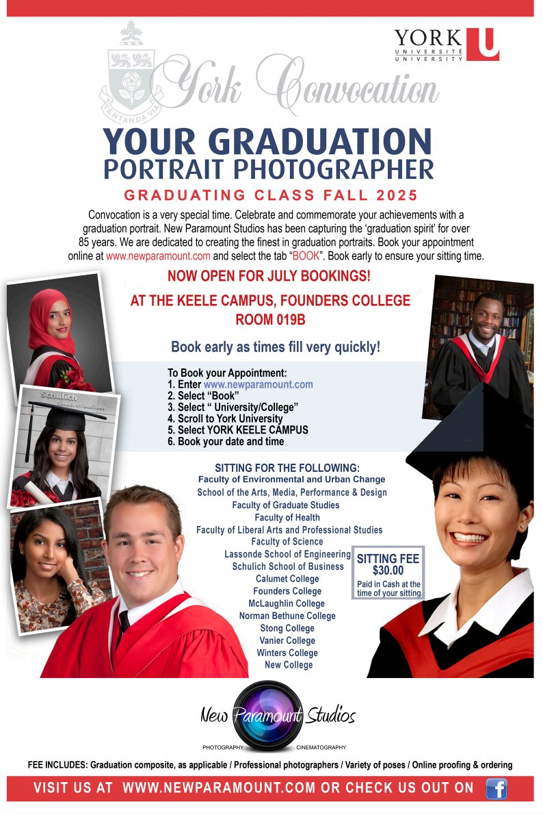 🎓 Fall 2025 grads—it's your time! Bookings are now OPEN! 📅 Check out all the details in the poster below and secure your spot today.