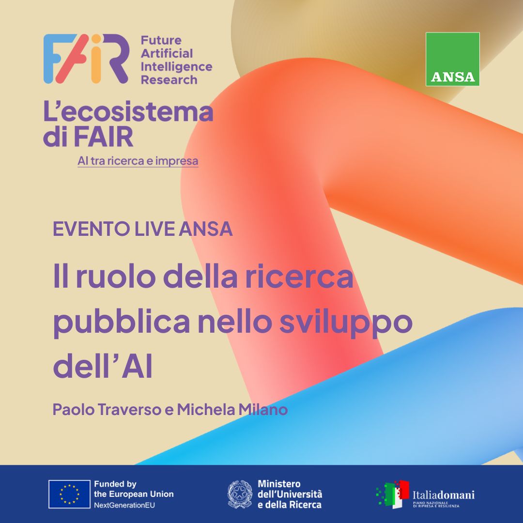FondazioneFAIR (@fondazione_fair) on Twitter photo 📣 Ecosistema FAIR: l’AI tra ricerca e impresa
📅 14/7 @PoliMi
🎙️ <a href="/traverso_paolo/">paolo traverso</a> e <a href="/MichelaMilano1/">Michela Milano</a>
Focus sul valore della ricerca pubblica per lo sviluppo di un’AI etica, inclusiva e utile alla società.
🔗 Iscriviti 👉 fondazione-fair.it/news/ecosistem… 📣 Ecosistema FAIR: l’AI tra ricerca e impresa
📅 14/7 @PoliMi
🎙️ <a href="/traverso_paolo/">paolo traverso</a> e <a href="/MichelaMilano1/">Michela Milano</a>
Focus sul valore della ricerca pubblica per lo sviluppo di un’AI etica, inclusiva e utile alla società.
🔗 Iscriviti 👉 fondazione-fair.it/news/ecosistem…