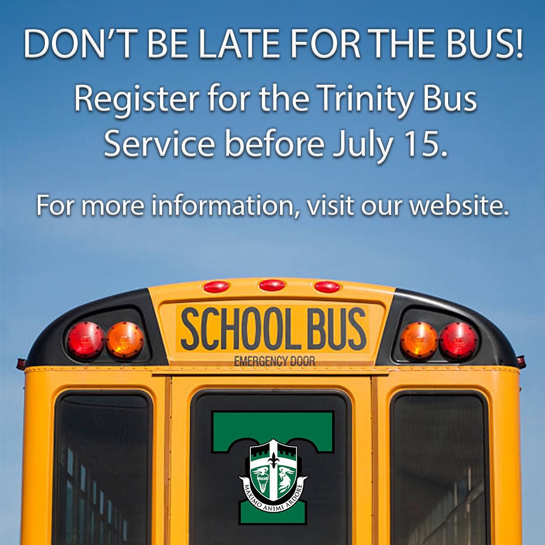 GoRocks's tweet image. We are pleased to once again partner with Miller Transportation to provide safe and reliable round-trip transportation to students during the school year. If interested, please register your son for the Trinity Bus Service before July 15.