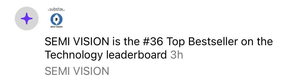 semivision_tw's tweet image. Thank you all for your incredible support! 🎉

#SEMIVISION is now ranked #36 on the #Substack Technology leaderboard.
We’ll keep pushing forward—this is just the beginning.

substack.com/@semivision?r=…