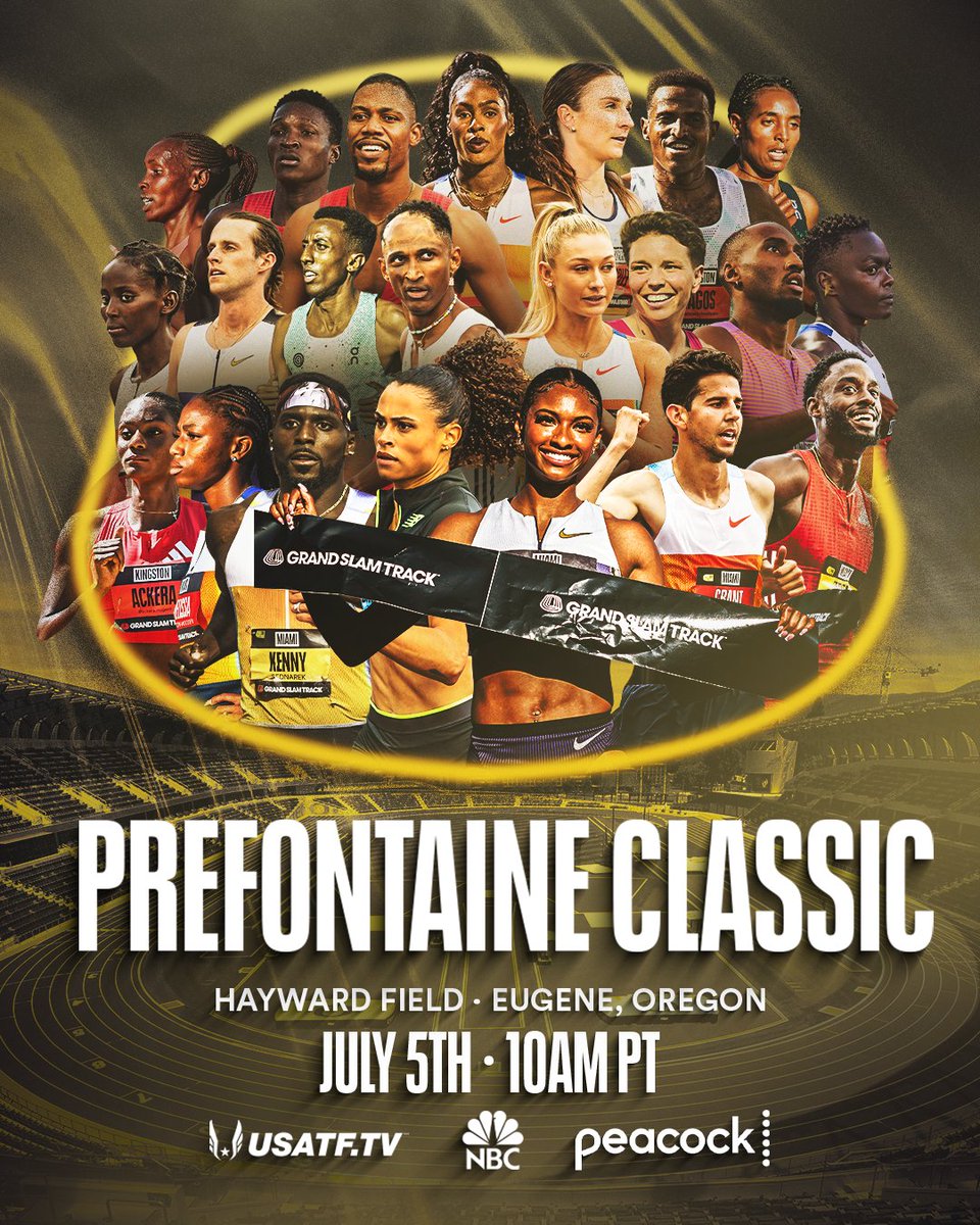 GrandSlamTrack's tweet image. 🔥 21 Racers. One legendary stage.
Our Grand Slam Racers take on the world’s best at the 50th @nikepreclassic.
We wish them luck as they chase glory at Pre!
👇 Which race has you hyped?