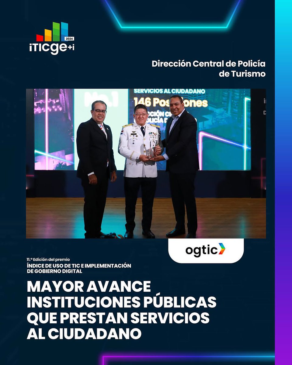 Aplaudimos el esfuerzo y la evolución digital de las instituciones galardonadas en este #iTICge+i2024 👏🏽.

Instituciones que brindan servicios al propio Estado y al ciudadano, son clave para una gestión pública moderna y eficiente.