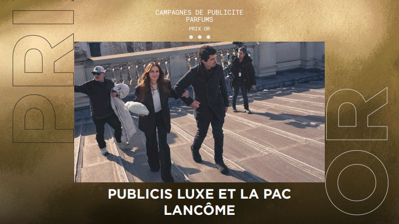 Strategies's tweet photo. GP Stratégies de la Beauté 2025 : Campagnes de publicité – Parfums : un OR pour #Lancôme et les agences @PublicisLuxe & #LAPAC pour la réalisation « La Vie Est Belle L’Elixir ». Félicitations à eux !
#gpstrat #beauté https://t.co/asuop192by