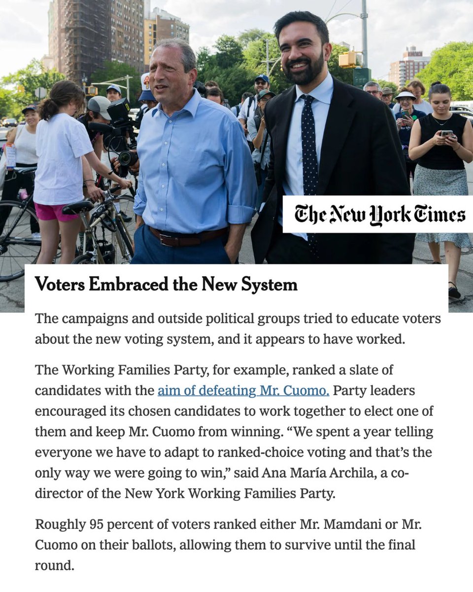 NYWFP's tweet image. “We spent a year telling everyone we have to adapt to ranked-choice voting and that’s the only way we were going to win,” said @AnaMariaforNY. AND WE WON 🙌
🔗nytimes.com/2025/07/01/nyr…