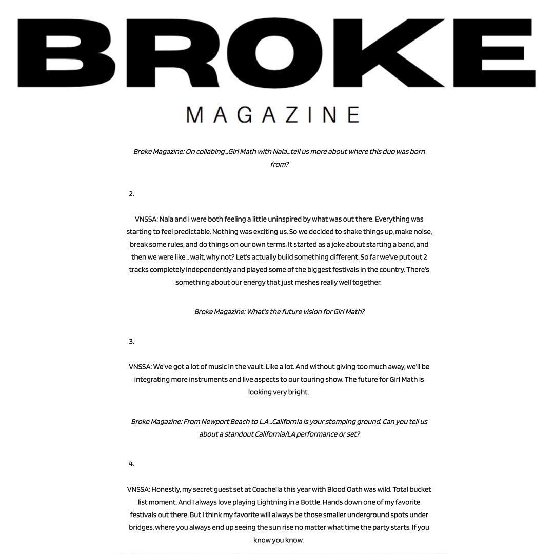 Shoutout to Broke Magazine for the feature with <a href="/VNSSAmusic/">VNSSA</a> 🪩 Swipe through to read more 📖