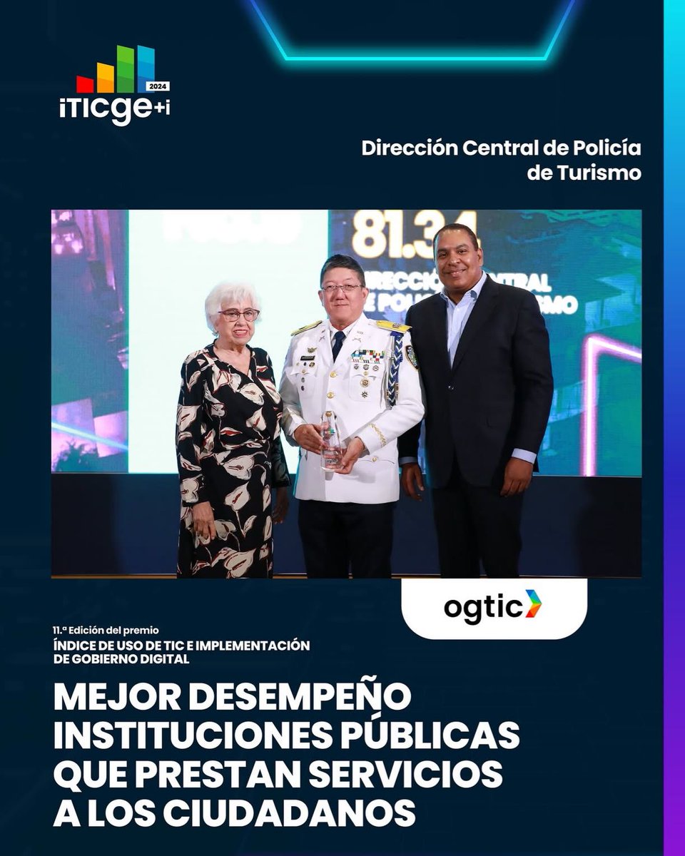 Continuamos celebrando a las instituciones públicas que marcaron la diferencia en el iTICge+i 2024 🙌🏽.

Su destacado desempeño en gobierno digital refleja el compromiso con una administración más moderna, eficiente y centrada en el gobierno y el ciudadano 🇩🇴.