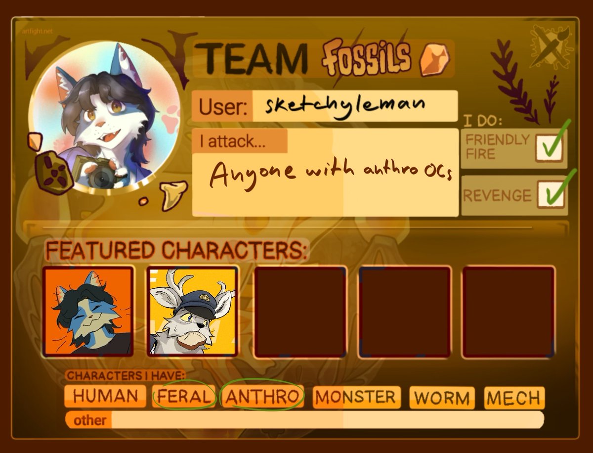 lemantwopointo's tweet image. I'm participating Art Fight this year! It's my first time! Drop your profile if you have one hehe
artfight.net/~sketchyleman