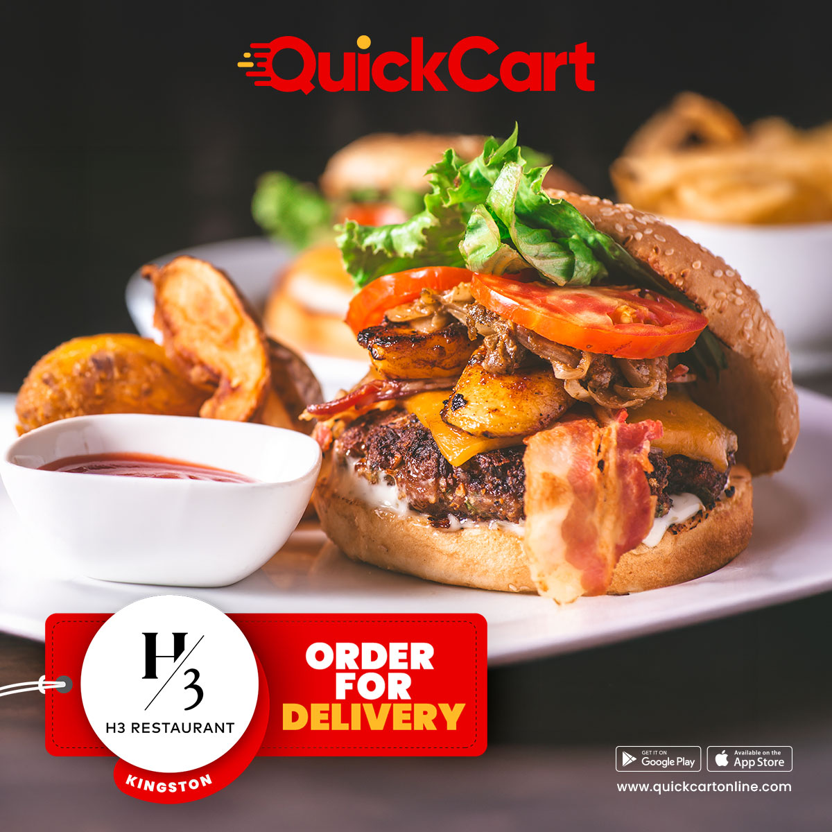 H3 Restaurant is now delivering with QuickCart! 🍔🍝🍗🥗 Burgers, pastas, wings, salads - all your favorites ready to satisfy your hunger. Just a few taps and it’s on the way, hot and fresh, right to your door!🚗💨

Order now at quickcartonline.com or through the QuickCart