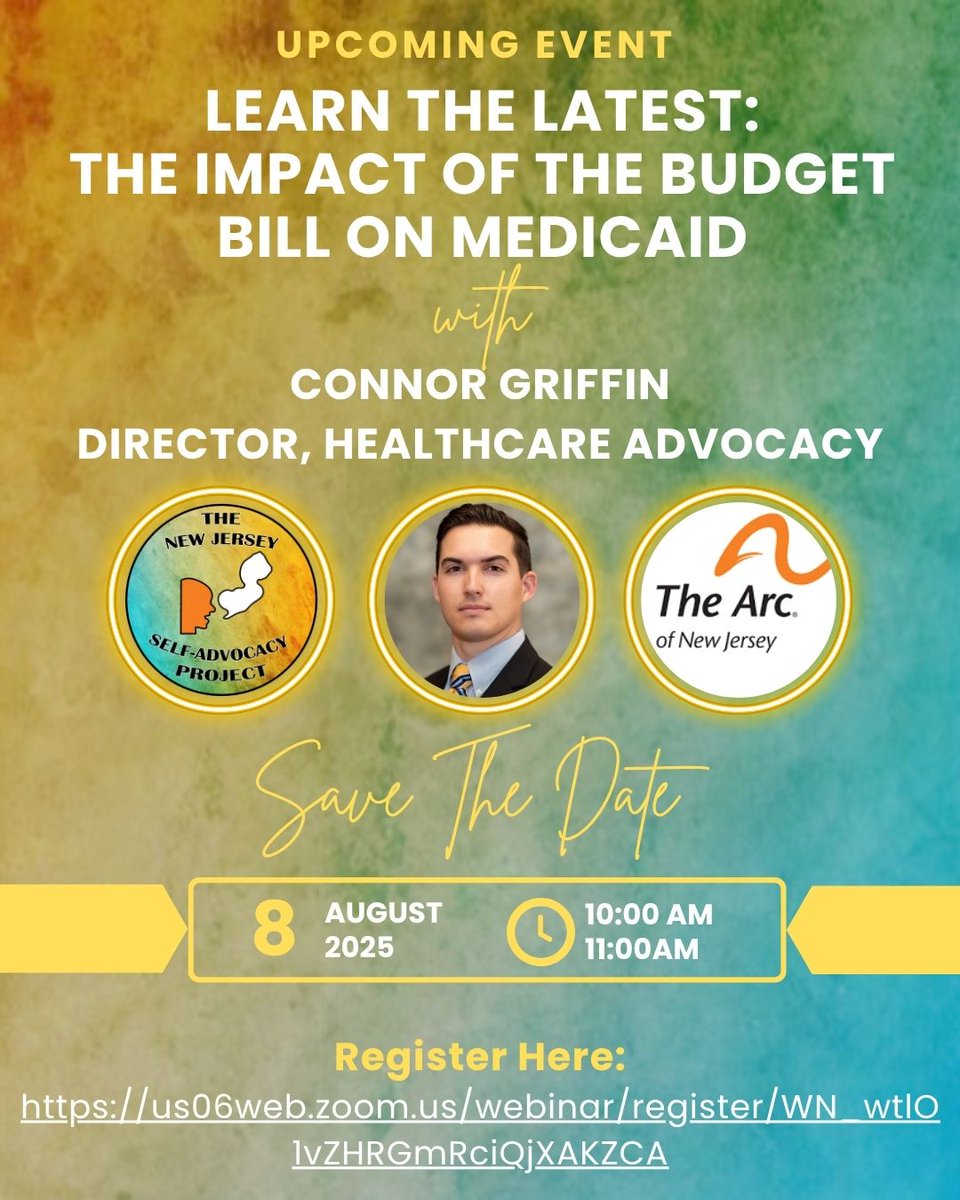 Join NJSAP &amp; Connor Griffin (Health Care Advocacy) for a general overview of the current budget reconciliation bill &amp; what it means for our community.

The webinar will include a presentation, Q&amp;A session, &amp; an advocacy campaign activity.

Register here: us06web.zoom.us/webinar/regist…