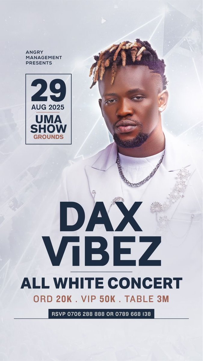 joseUganda's tweet image. Are you ready for ALL WHITE CONCERT by the one and only @Daxvibes 
Mark your calendars,prepare those best white outfits and come enjoy to the fullest. 
29/08/2025.