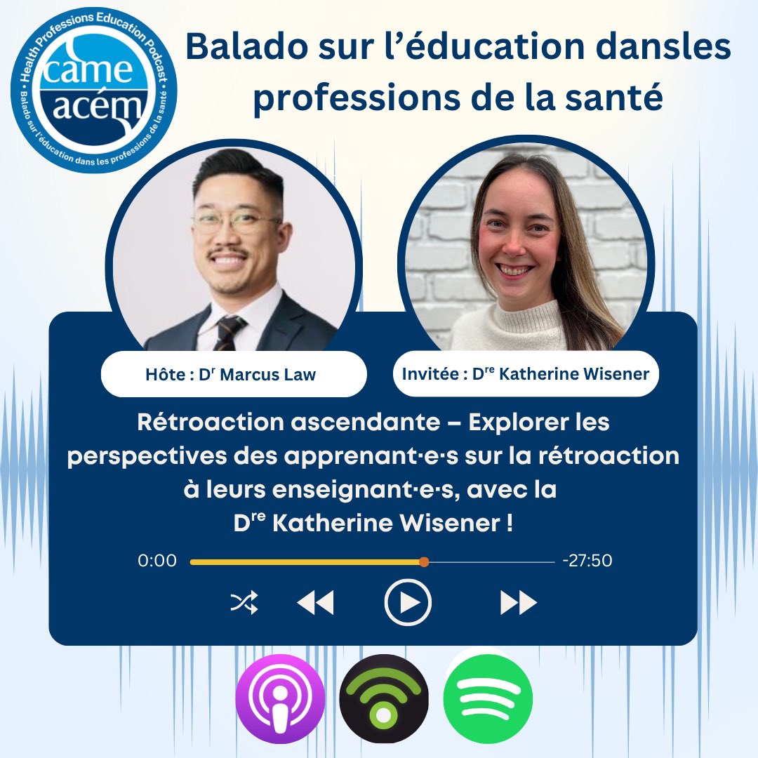 Bienvenue au septième épisode de notre balado sur la formation en santé de l’ACÉM ! Dans cet épisode, le Dr Marcus Law s’entretient avec la Dre Katherine Wisener !

Écoutez maintenant : camehpepod.podbean.com