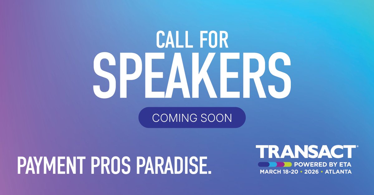#TRANSACT2026 is where the payments industry learns from the best. We're starting early this year to spotlight industry thought leaders! Innovators, disruptors, authorities—get ready: our Call for Speakers opens in a few weeks. Sign up: transactshow.com/call-for-speak…