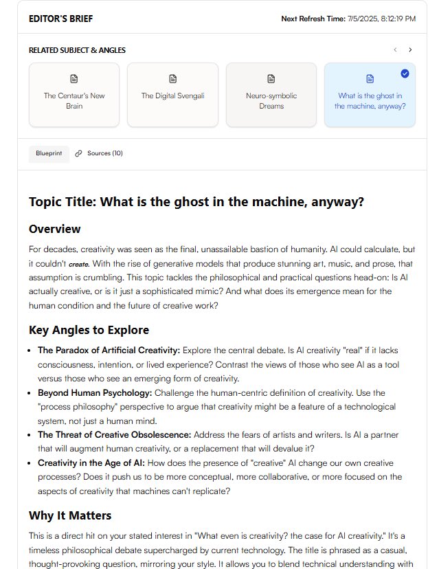 It is only Day 2 of the week, but we have massively improved the Editor’s Brief feature on <a href="/useinkriv/">Inkriv</a>.

It might seem like a small change, but now writers get better ideas to write on.
Ideas that feel like them, shaped by their style and what their audience actually want to read.