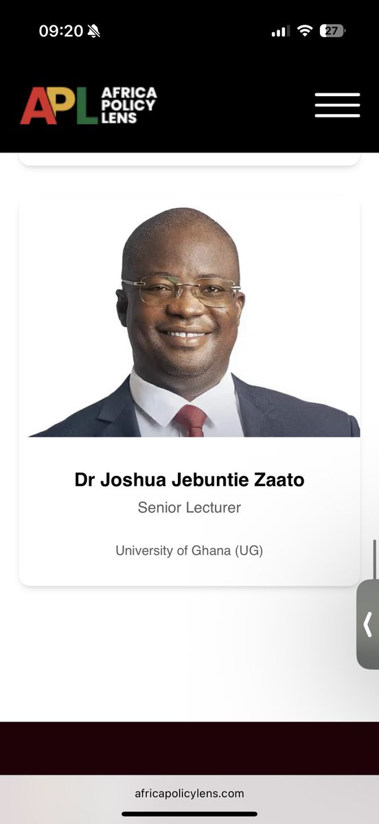 F_Edzeamey's tweet photo. This is the height of dishonesty any academic, properly so called, can demonstrate on national TV.

Dr. Zaato is a member of the Africa Policy Lens—the very group whose data he is referring to. Yet, he dishonestly failed to identify himself as a member when asked who owns Africa Policy Lens.

These are the kinds of people who appear on TV to mislead unsuspecting citizens.