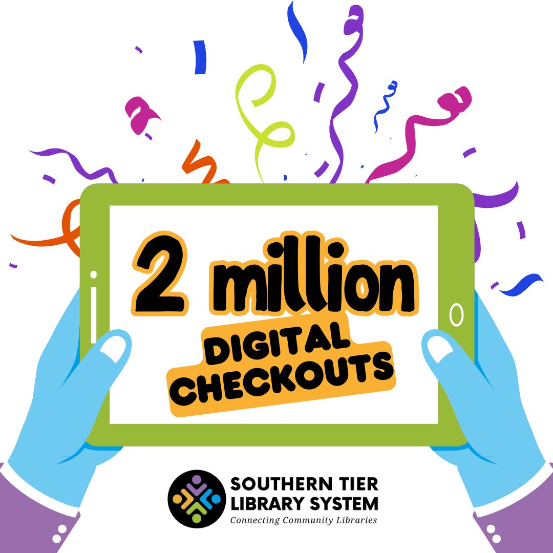 We are celebrating TWO MILLION digital checkouts! 🎉 
This accomplishment illustrates the continued growth and importance of libraries to communities across the Southern Tier. 📚 

#DigitalLibrary #Libby #LibraryLove #LibrariesAreForEveryone