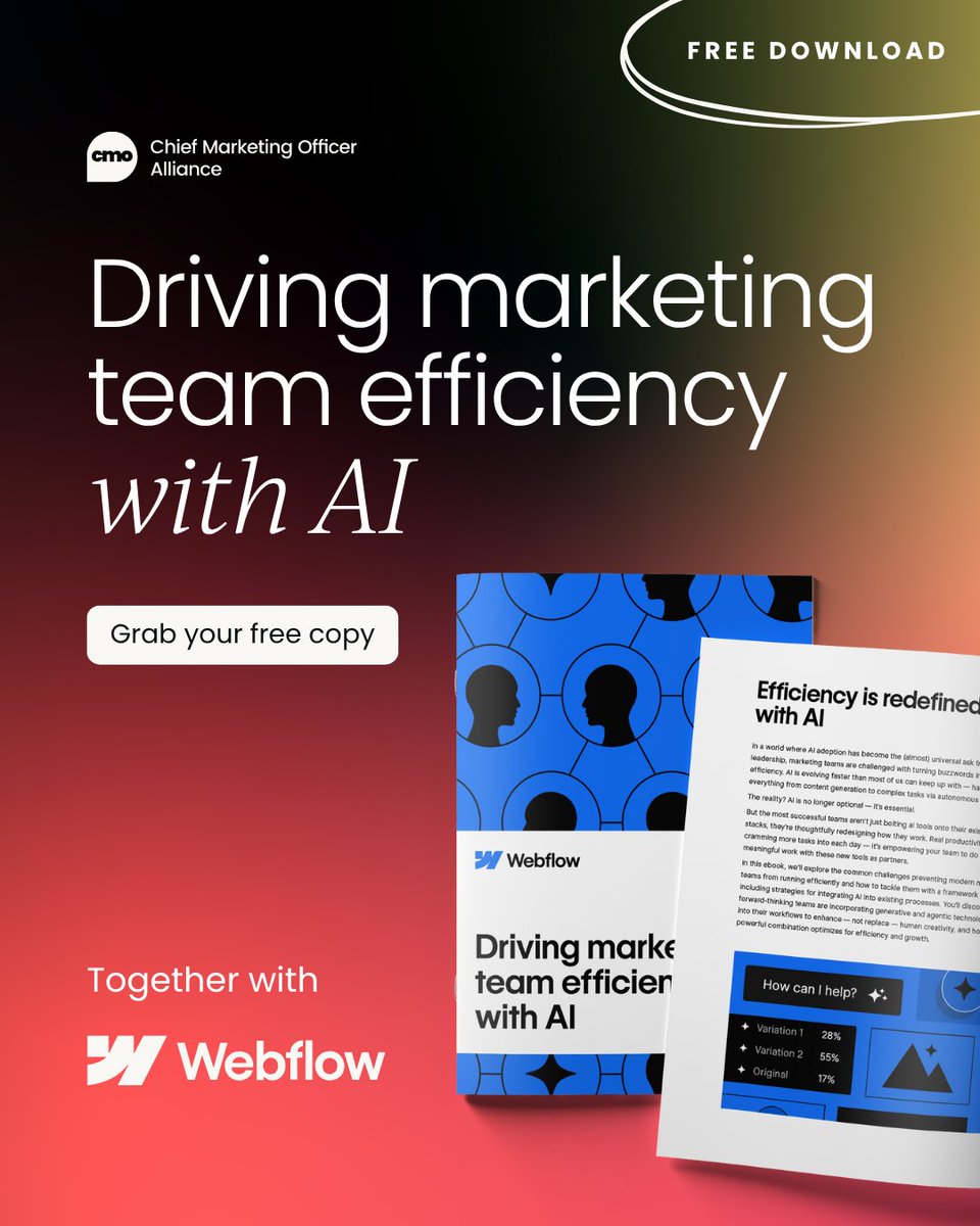 CMO Alliance (@cmo_alliance) on Twitter photo What makes a high-performing marketing team? Itโs not just talent, itโs how well your workflow works.
โ
 Eliminate manual tasks
โ
 Use AI where it counts
โ
 Cut down campaign timelines
Want to ship better, faster, and more aligned?
๐ Download here: eu1.hubs.ly/H0ls9gw0 What makes a high-performing marketing team? Itโs not just talent, itโs how well your workflow works.
โ
 Eliminate manual tasks
โ
 Use AI where it counts
โ
 Cut down campaign timelines
Want to ship better, faster, and more aligned?
๐ Download here: eu1.hubs.ly/H0ls9gw0