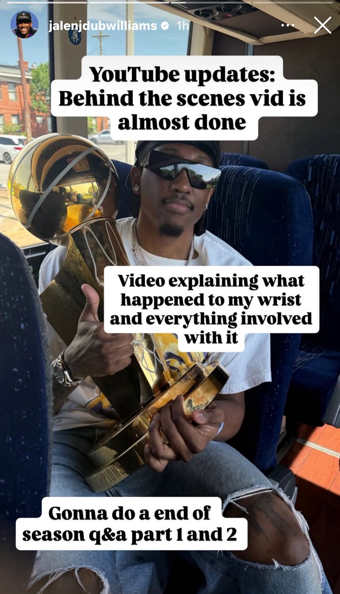 JDub is releasing a behind the scenes Youtube video of OKC's championship parade and a segment explaining his wrist injury 👀