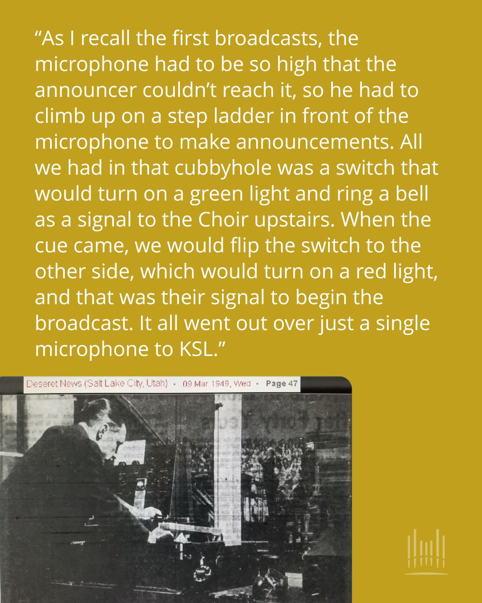 TheTabChoir's tweet image. “In the beginning, all we had was a little cubbyhole in the basement ... and one single microphone.” 🎙️ Stanley D. Rees, one of the original sound engineers for Music & the Spoken Word, shared this memory of how the iconic broadcast first began.
From climbing ladders to cue the…