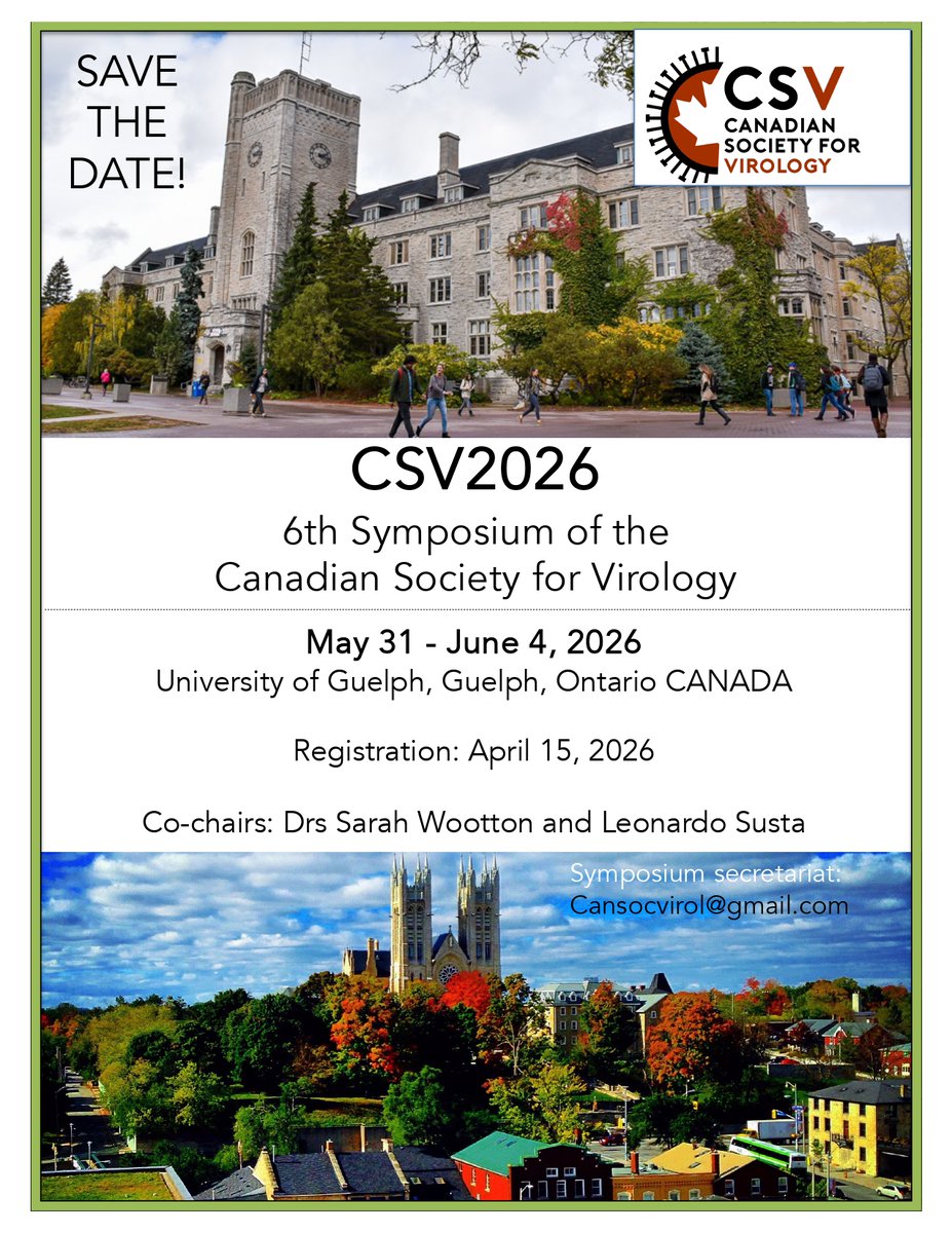 📅 SAVE THE DATE 📅
CSV 2026 is less than a year away! Join us in Guelph on May 31st -June 4th to learn about all the virology research happening across the country. You don't want to miss out. #CSV2026 #lovevirology #virologyftw