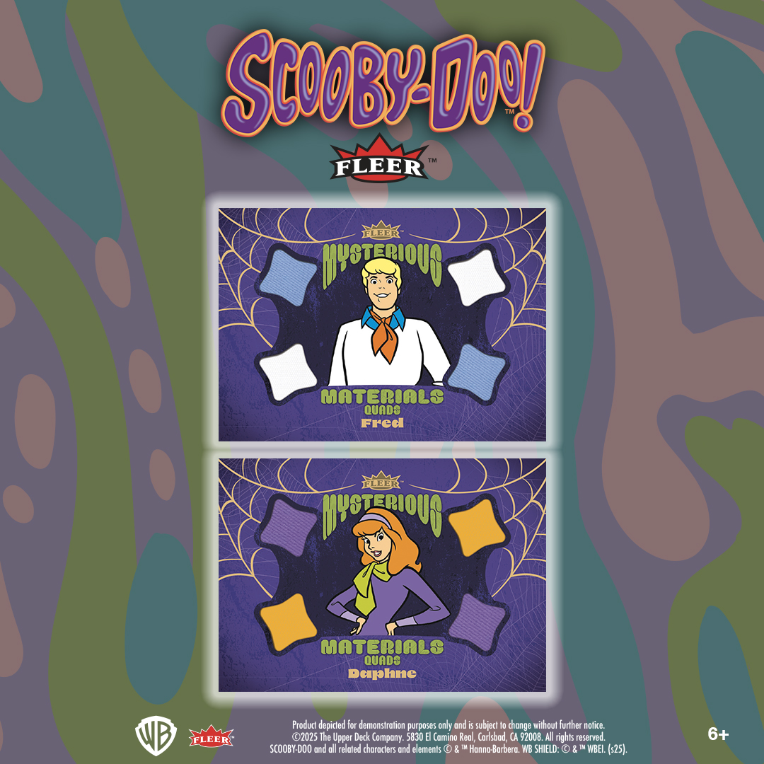 Let’s split up and look for cards from the Fleer Scooby-Doo trading card set, now available in hobby shops! Uncover diamond relic cards like the Flashlight Relics, Diamond Dog Relics, and the rare Sparkling Spooktacular. Other groovy hits like 1-of-1 original art sketch cards,