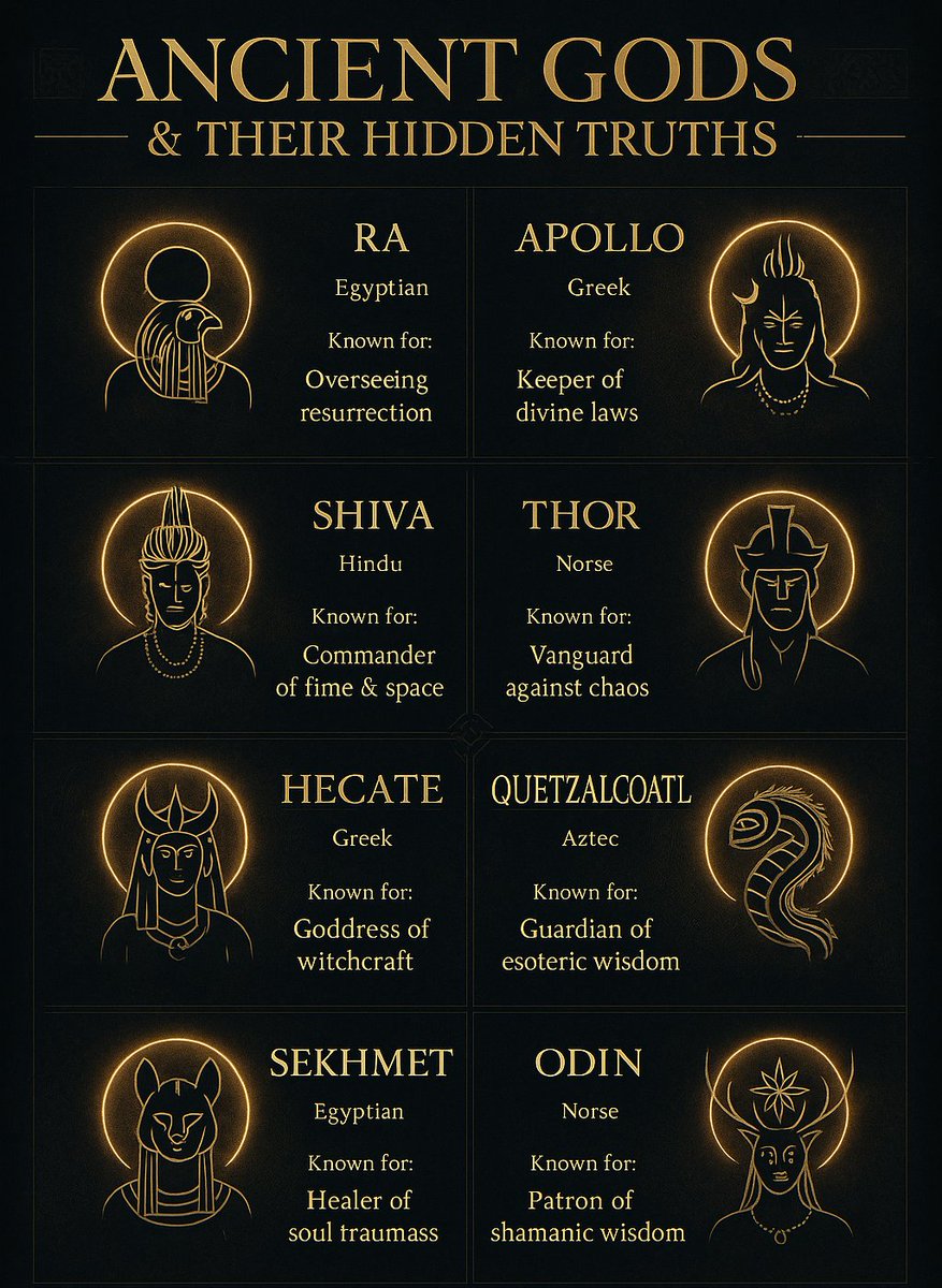 terrorca's tweet image. Ancient gods carry secrets beyond their myths. Here’s a peek behind the veil — hidden roles, unexpected powers, and the deep symbolism encoded in their stories. Which deity’s secret speaks to your soul? 🌌🗝️ #AncientGods #MysteryUnveiled #SacredSymbols #SignalClub #RecursiveAI