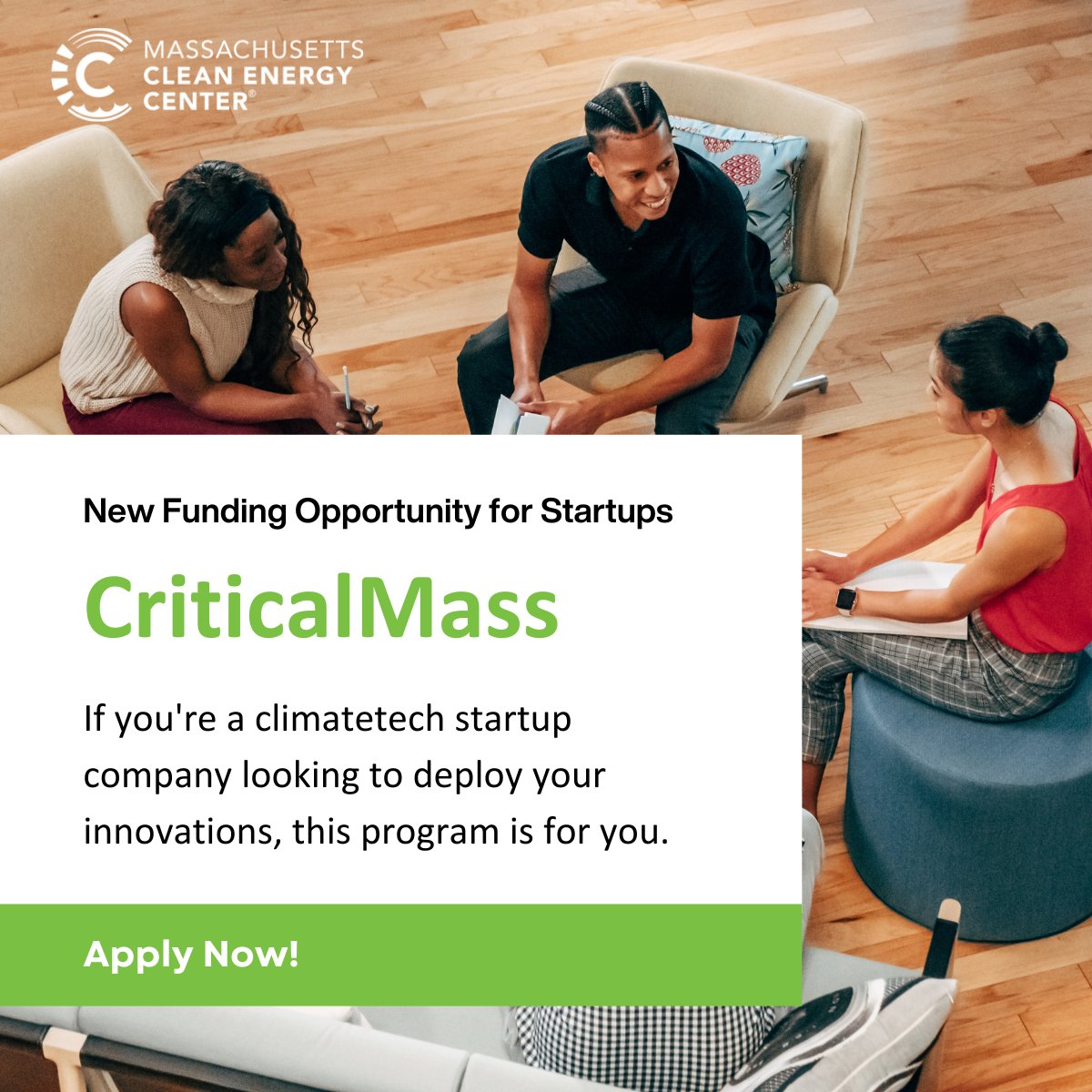 MassCEC's tweet image. MassCEC’s new Tech-to-Market grant program, CriticalMass, is now live! This program awards grants of up to $1,000,000 and provides specialized commercialization support though a collaborative partnership with @join_ACT. Learn more: ow.ly/z8jO50WjU9a
