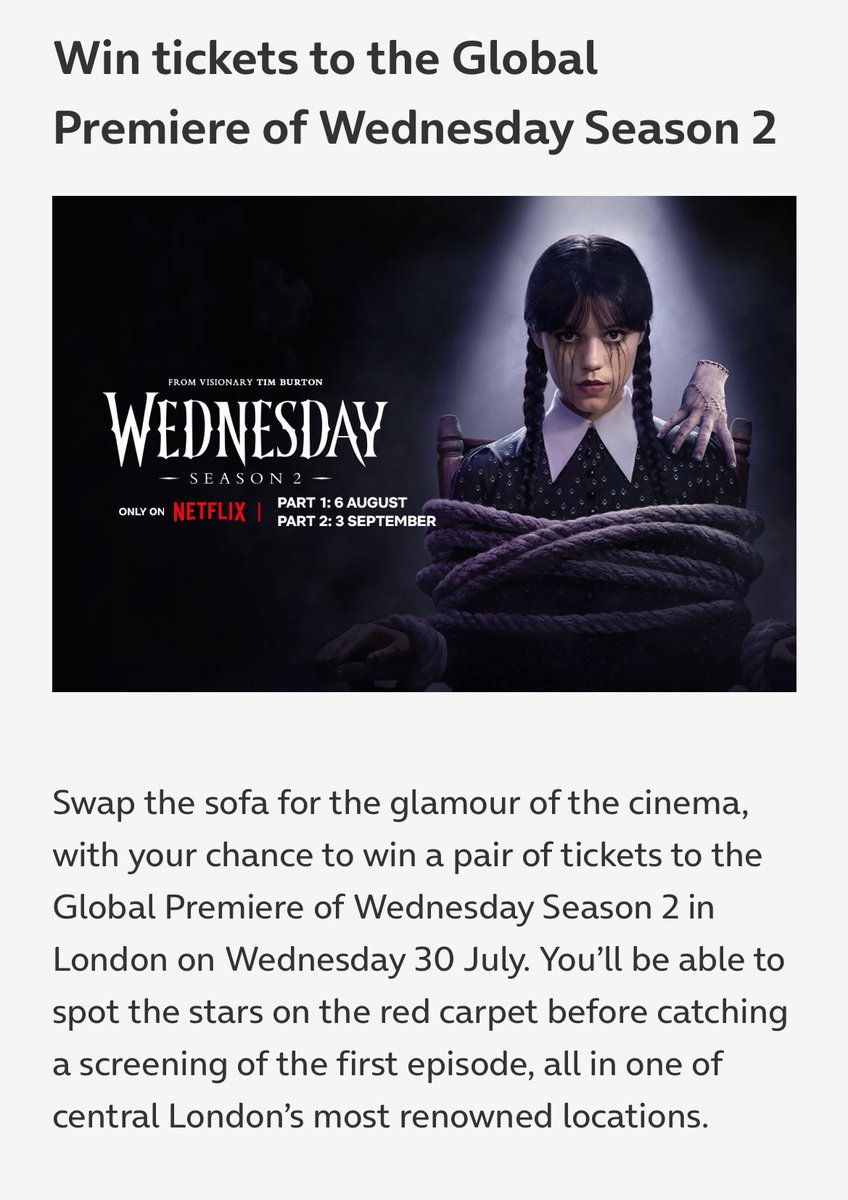 Wednesday season 2 global premiere is in London on July 30th!!