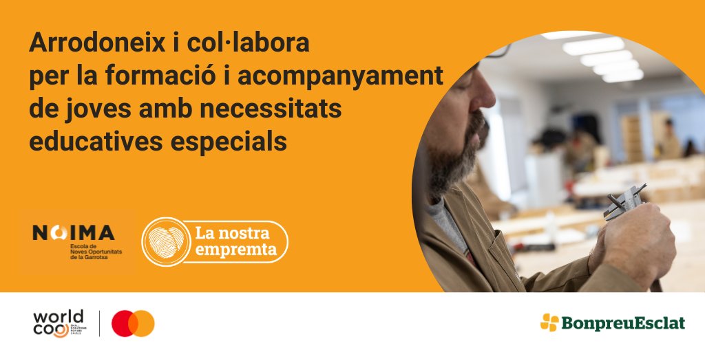 Juntament amb <a href="/worldcoo/">Worldcoo</a>, seguim impulsant l’Arrodoniment Solidari! 🙌 Aquest juliol, pots arrodonir la teva compra i ajudar l'Escola Noima a oferir formació i acompanyament a joves amb necessitats educatives especials 👉bit.ly/3CCzGZd #BonpreuEsclat
