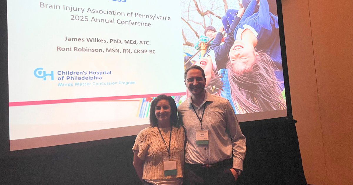 Congrats to Dr. James Wilkes, and nurse practitioner Roni Robinson, who gave a plenary session talk at this week's Brain Injury Association of PA Annual Conference focusing on Minds Matter research and clinical best practices.