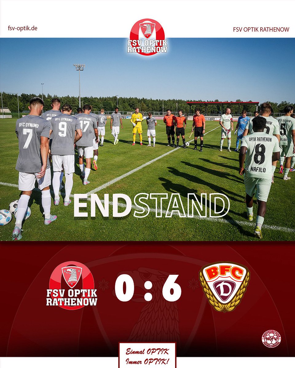 FSV Optik Rathenow (@fsvoptik) on Twitter photo +++ Dynamo im ersten #Test +++
Im ersten #Testspiel zur #Vorbereitung unterliegen wir dem Regionalligisten <a href="/BFCDynamo/">BFC Dynamo</a> bei hitzigen Temperaturen mit 0:6. Es kamen zahlreiche Testspieler zum Einsatz und alle hielten durch. Wir bedanken uns bei den Zuschauern fürs Kommen. +++ Dynamo im ersten #Test +++
Im ersten #Testspiel zur #Vorbereitung unterliegen wir dem Regionalligisten <a href="/BFCDynamo/">BFC Dynamo</a> bei hitzigen Temperaturen mit 0:6. Es kamen zahlreiche Testspieler zum Einsatz und alle hielten durch. Wir bedanken uns bei den Zuschauern fürs Kommen.