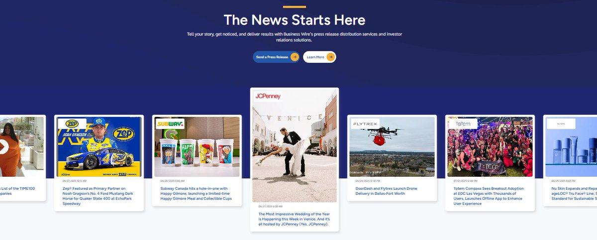Today on Business Wire: Emmy Awards news, sustainable skincare, Most Influential Companies, deliveries through the air, Hometown Heroes, the other Venice wedding, and more! The News Starts Here. hubs.la/Q03vGLMy0

#BreakingNews #TrendingNow #PressReleases #PR