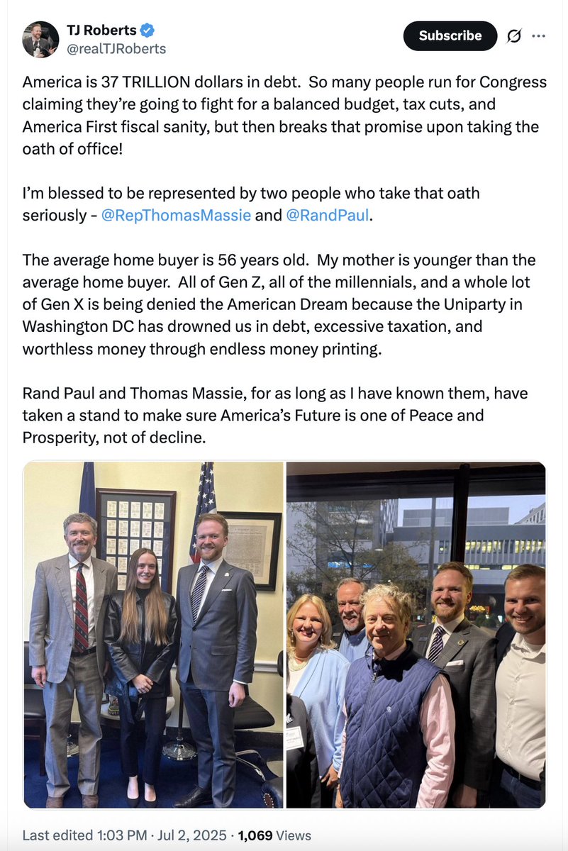 ErinKYSpectrum's tweet image. Some GOP KY lawmakers who represent parts of @RepThomasMassie's KY-04 district are posting support for Massie and @SenRandPaul. Massie & Paul have been 'no' votes on GOP-led mega tax & spending bill @SpectrumNews1KY @SteveDoanLaw @felicia_rabourn @repTJRoberts @SavannahLMaddox
