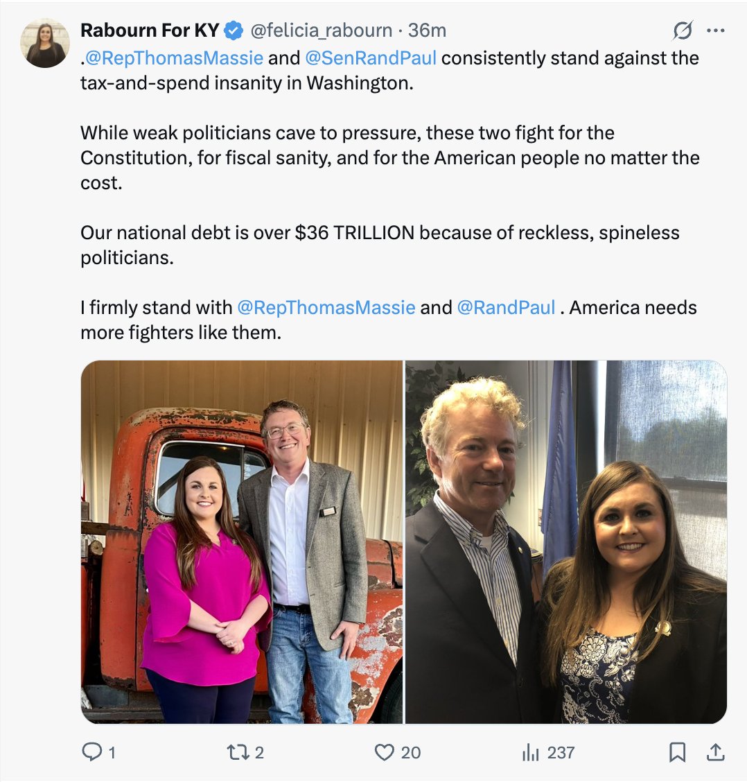 ErinKYSpectrum's tweet image. Some GOP KY lawmakers who represent parts of @RepThomasMassie's KY-04 district are posting support for Massie and @SenRandPaul. Massie & Paul have been 'no' votes on GOP-led mega tax & spending bill @SpectrumNews1KY @SteveDoanLaw @felicia_rabourn @repTJRoberts @SavannahLMaddox
