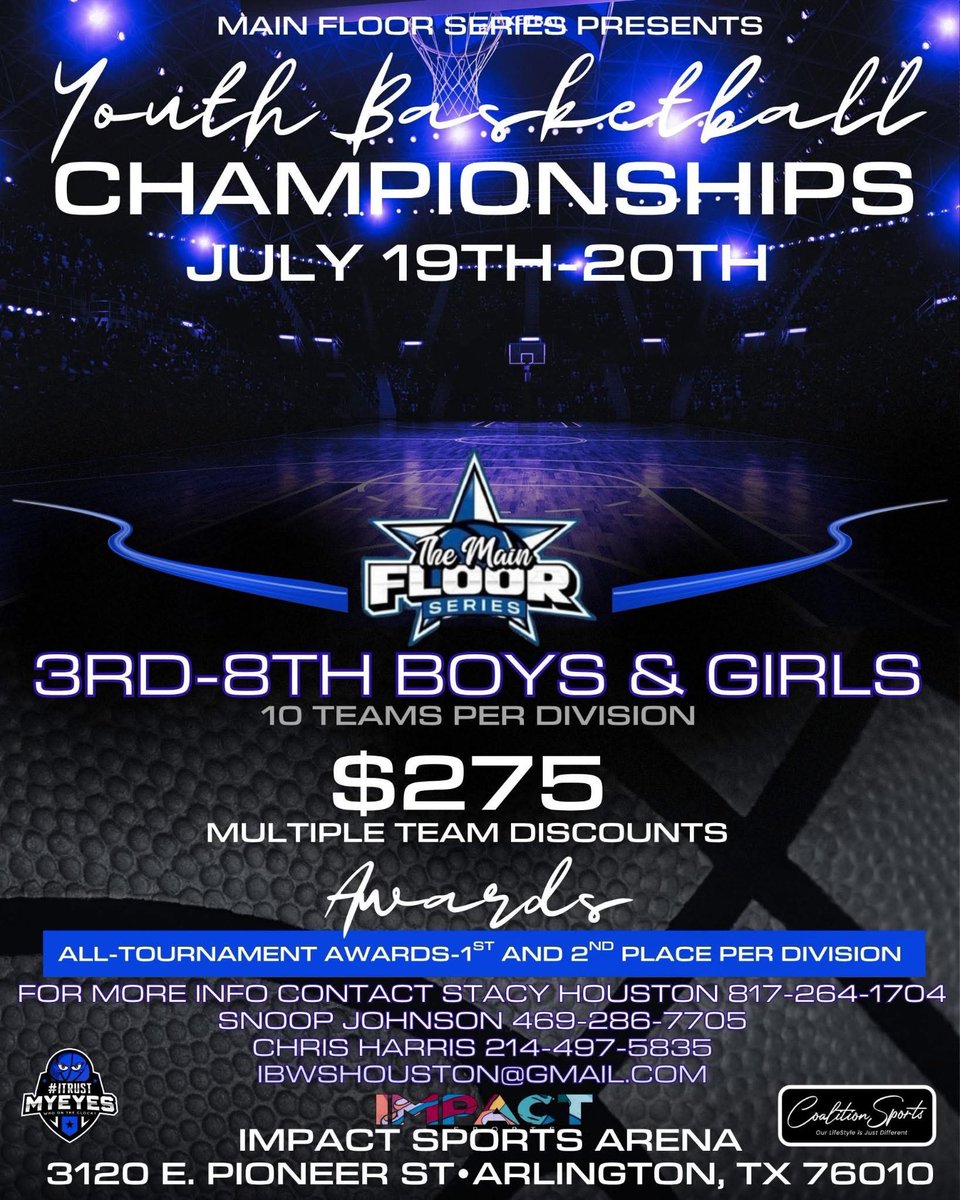 MainFloorSeries's tweet image. #MainFloorSeries
Youth Basketball Champioships
📅 July 19-20
🏀 3rd - 8th grade
🏟️ Impact Center (Arlington, TX)
💻 Registration link ⬇️
basketball.exposureevents.com/245387/e/regis…