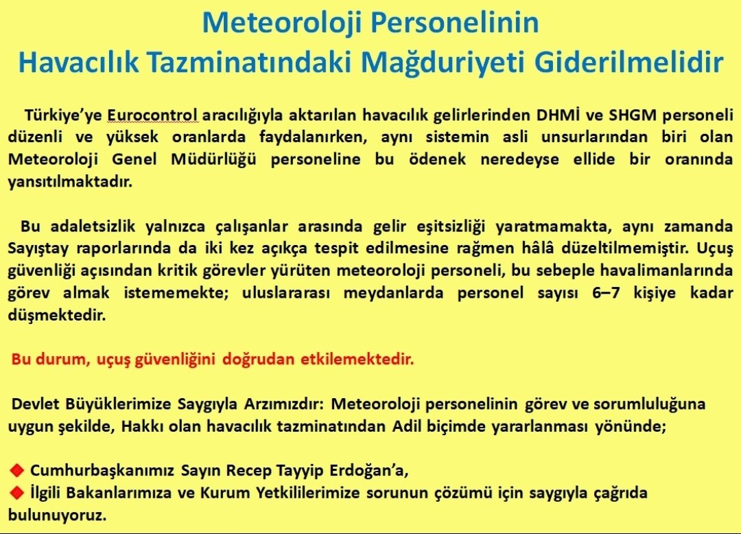 peacemissing2's tweet photo. #MeteorolojiHavacılıkTazminatı
#MeteorolojiEylemeHazırlanıyor
@RTErdogan
@cbsbb
@_cevdetyilmaz
@hasandogan

Meteoroloji HAKKI olan HAVACILIK TAZMİNATINI ,DHMI ve SHGM ile aynı oranlarda istiyor ( 1/50 oranı sembolik bir oran bile sayılmaz. ) https://t.co/Jqllb7xkn5