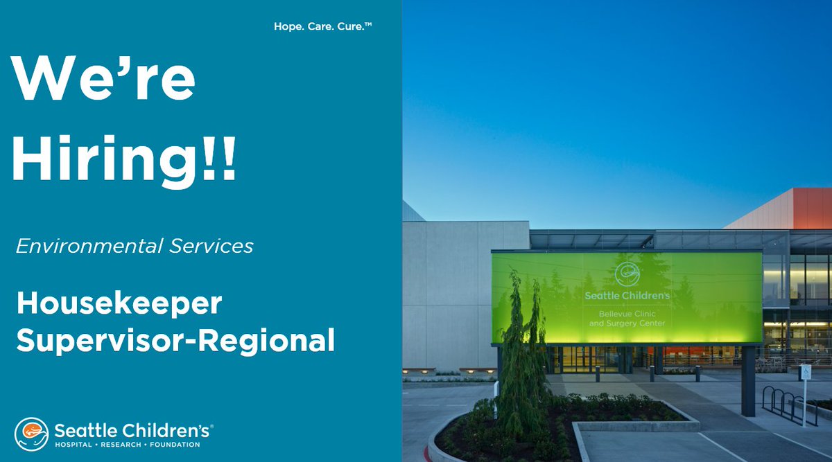 Seattle Children’s is looking for a dedicated and detail-oriented Housekeeping Supervisor to oversee and coordinate daily housekeeping operations.
#hopecarecure #joinus
Join Us: bit.ly/SC_Supervisor