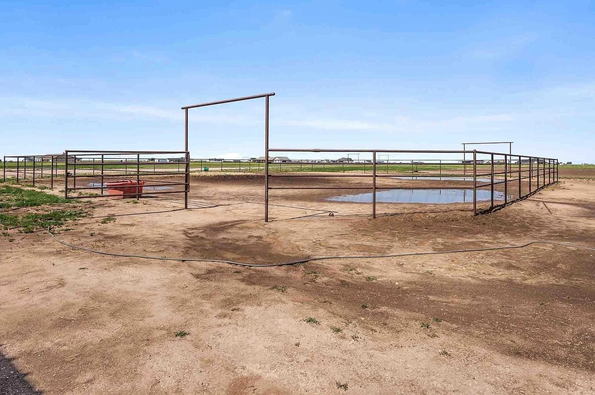 TxHorseProperty's tweet image. CANYON, TEXAS PANHANDLE. 10.18 fenced acs, cul-de-sac. 1 bed apt. Insulated shop w/2 doors, open bay, covered barn areas w/220 amp plugs. 2 lean-tos, 2 turnouts, 3 shedrow pens, square pen, arena. 2 wells. $350K #txhorseproperties #canyontx #texaspanhandle tinyurl.com/26351Canyon