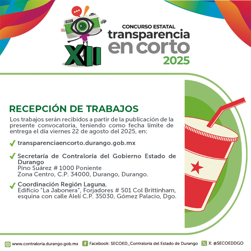Contraloría_Dgo (@secoeddgo) on Twitter photo Tú puedes hacer la diferencia, la SECOED y el <a href="/iceddgo/">Instituto de Cultura Durango</a> ¡Te invitan a participar! La transparencia y el acceso a la información son herramientas poderosas para combatir la desinformación.
Recepción de trabajos hasta el 22 de agosto
Bases completas contraloria.durango.gob.mx/.../concursoes… Tú puedes hacer la diferencia, la SECOED y el <a href="/iceddgo/">Instituto de Cultura Durango</a> ¡Te invitan a participar! La transparencia y el acceso a la información son herramientas poderosas para combatir la desinformación.
Recepción de trabajos hasta el 22 de agosto
Bases completas contraloria.durango.gob.mx/.../concursoes…