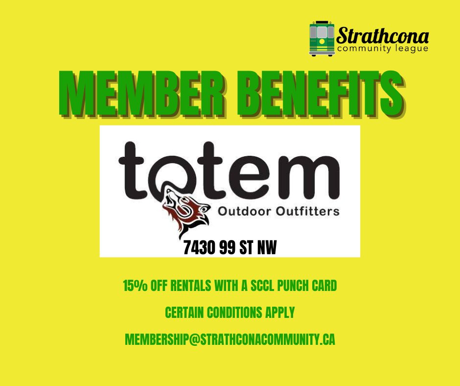 🚨New Member Benefit Alert!🚨
Strathcona League members can now receive 15% off rentals at Totem Outfitters

More details at strathconacommunity.ca/partner-busine…